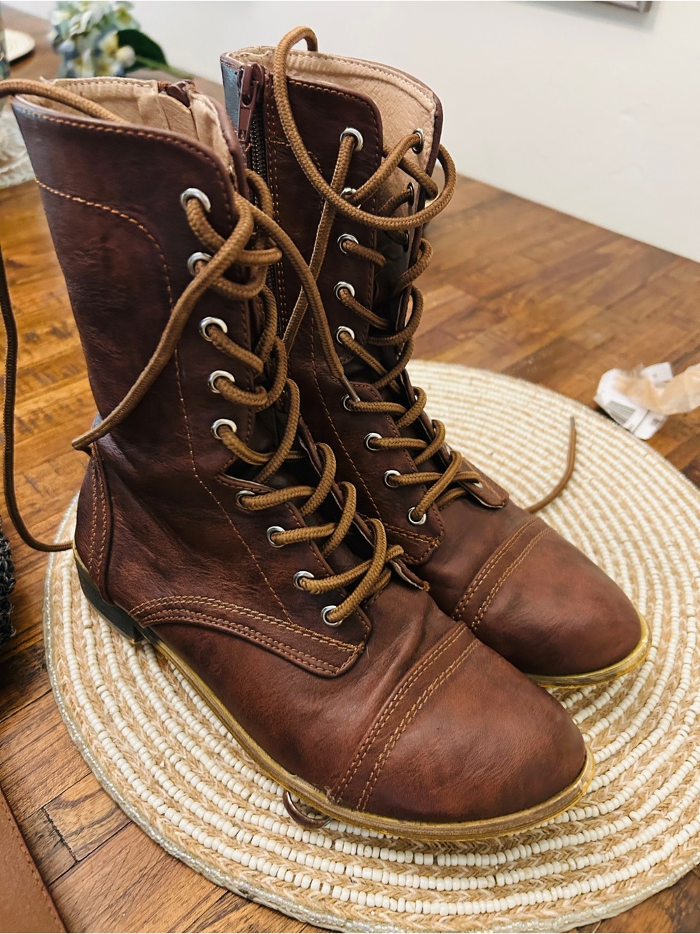 See by Chloe Brown Lace-Up Leather Ankle Boots